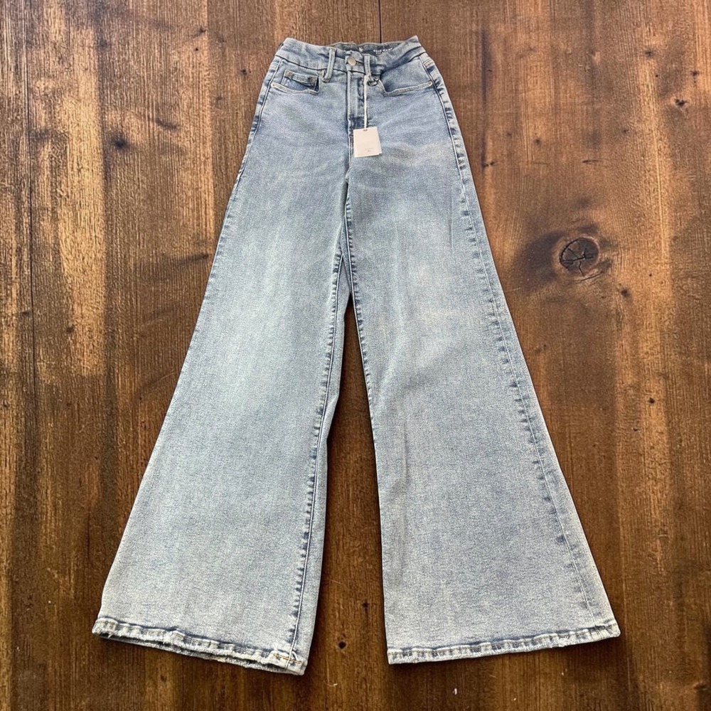 NEW Good American Good Waist Palazzo Jeans High Rise‎ Wide Leg Indigo746 W24xL34